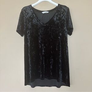 Chrushed Velvet Legging Tee Women L Black Shirt VNeck Tunic Length Y2K Phoebe